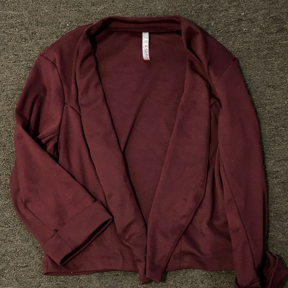 Burgundy maroon red open Front Cardigan blazer